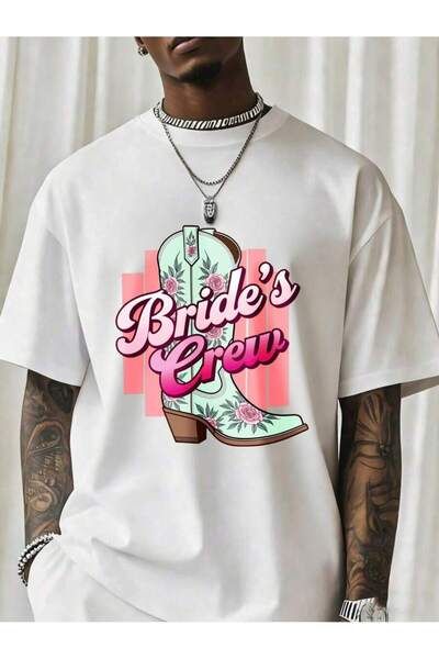 NOURAM Bride S Crew Western Cowboy Boot Graphic T Shirt Wedding Party Bridal ...