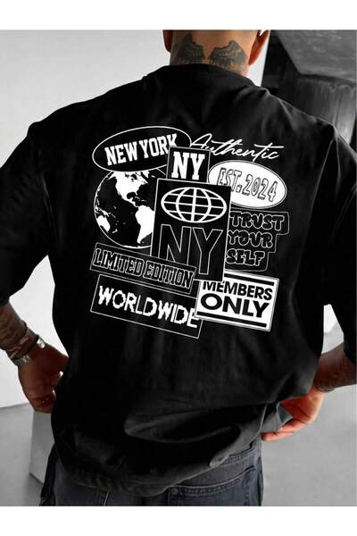 799 NY Graphic Print Men T-Shirt Casual Crew Neck Short Sleeve Breathable Per...