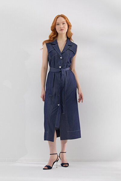ONNO PRIVE Pocket Detailed Tencel Denim Dress Indigo