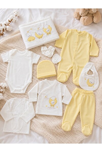 Pure Boutique Set nou-nascut 10 piese Happy Bear galben, 100% bumbac pentru b...