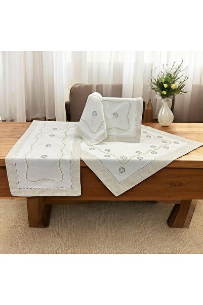 Linea Home Σετ λινών υφασμάτων τραπεζομάντηλου 4 τεμαχίων με γαλάζιο χρώμα κα...