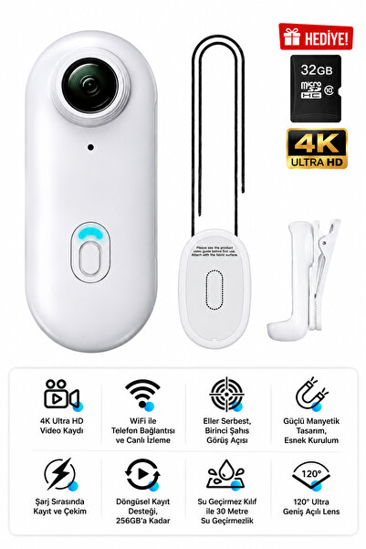 FABRON H88 Pro 4K WiFi Mini Aksiyon Kamerası Manyetik 120° Geniş Açı 32GB SD ...