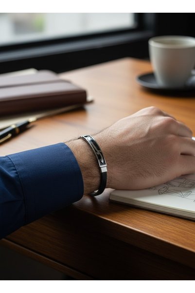 tgtakgüzelleş Zülfikar Leather Steel Men's Bracelet