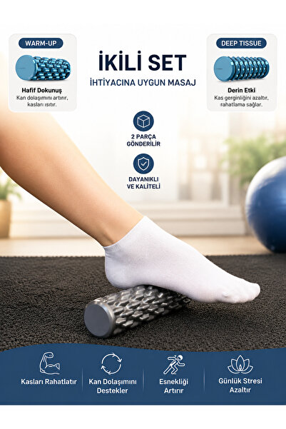 TREDO İkili Ayak Masaj Rulosu Seti – Deep Tissue & Warm-Up Kas Gevşetici Manu...