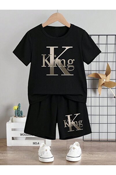 SVART WEAR Dječja majica i šorti sa kraljevim printom, set gornji i donji deo