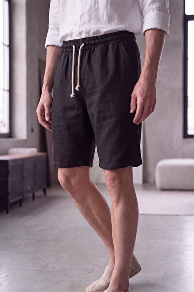 Veleno Men's Black Summer Lightweight Casual Breathable Muslin Shorts with Ba...