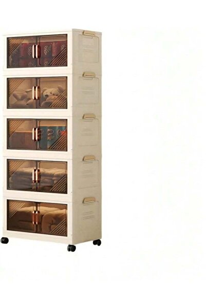 Generic Foldable 5-Tier Freestanding Wardrobe Cabinet with Doors and Wheels