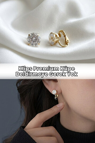 Elifsu Jewelry Klips Premium Model Zirkon Taşlı Deldirmeye Gerek Yok Küpe