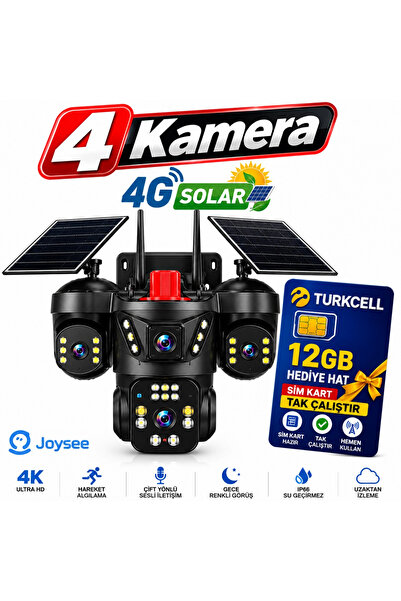 jetucuzal S4 12MP 4 Kameralı 4G Solar Sim Kartlı PTZ IP Sesli Akıllı Güvenlik...