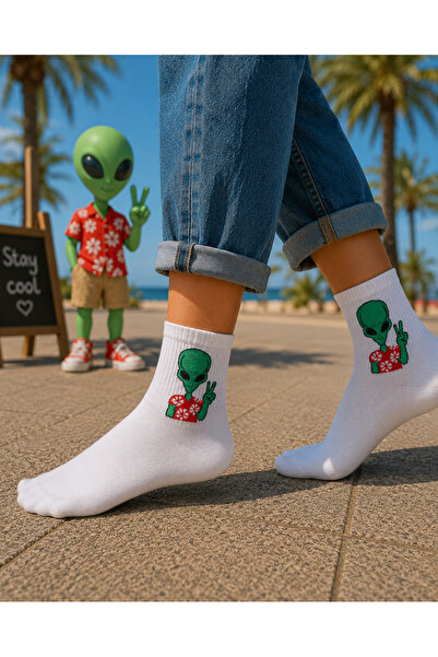 CARNAVAL SOCKS Çiçekli Gömlekli Uzaylı Çorap