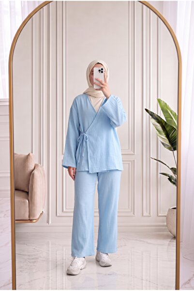 MİHRA STORE Ayhan Baglamalı Muslin Set-AS521 Baby Blue