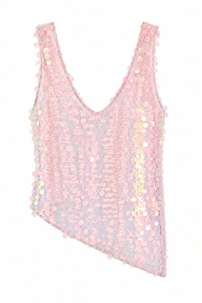 elif teke Asymmetrical Cut Sequined Blouse Pink