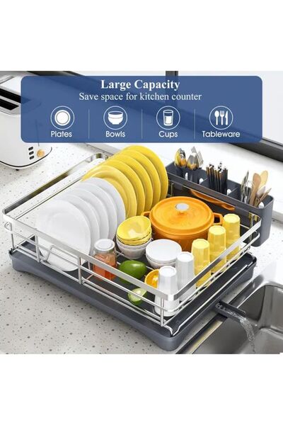 Generic Black Stainless Steel Kitchen Dish Drying Rack Multi Angle Drainage D...