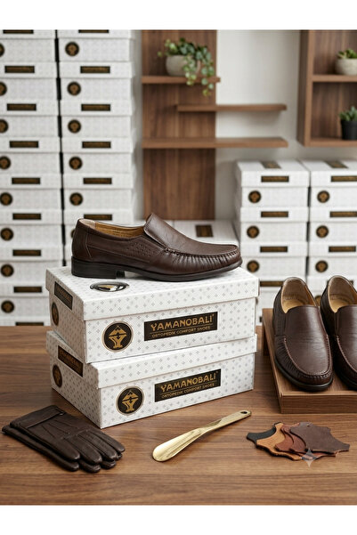 YAMANOBALI Orthopedic Comfort Men's Brown 100% Genuine Leather Shoes
