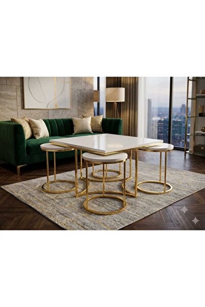 Zigon 4+1 KUTUP YILDIZI 5Lİ ORTA YAN SET SEHPA GOLD BEYZ