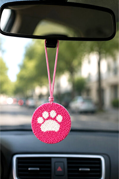 Fun Life Car Mirror Ornament Punch Handmade 7cm Pink Paw Patterned