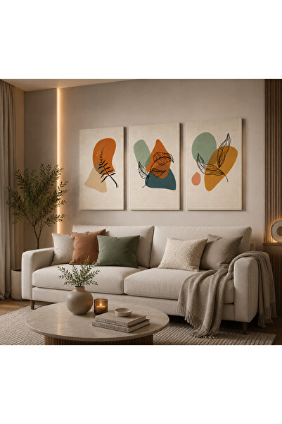 Lumcent 3 Parçalı Modern Soyut Mdf Tablo Minimalist Duvar Dekoru | Salon, Ofi...