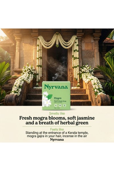 Nyrvana Mogra Jasmine Soap 100g–Natural Moisturizing Bathing Bar for Glowing Skin, Calming Floral Fragrance, Gentle Cleanser for Face & Body, Suitable for Sensitive Skin, Vegan-Friendly, UAE Approved
