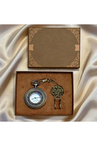 Lovesta Home Star Motif Metal Chain Pocket Watch - Antique Bronze Design - wi...