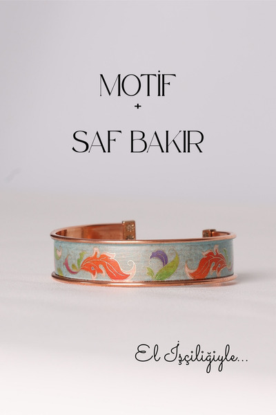 Store Yaprak Motifi Baskılı Saf Bakır El İşçiliği Bilezik