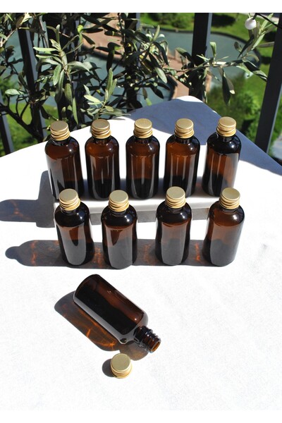 Qualitev 10 Adet 50 ml Amber Cam Şişe Gold Metal Kapaklı Boş Şişe Söz Nişan H...