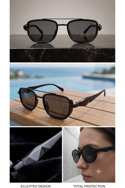 GLORIASUN Black Unisex Sunglasses with Uv400 Protection