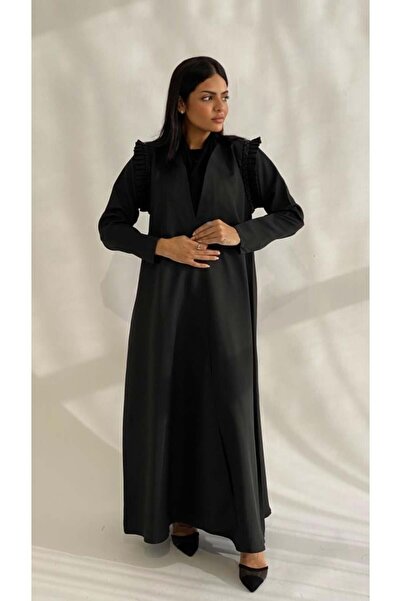 Alnoor abaya Luxurious Black A-Line Women's Abaya with Elegant Pearl Line and...
