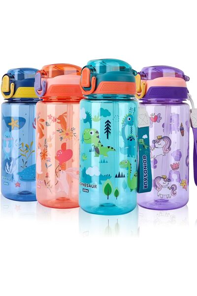 SENBSLAN Kids Water Bottles With Straw, 600ml Toddler Drinks Bottle for Schoo...