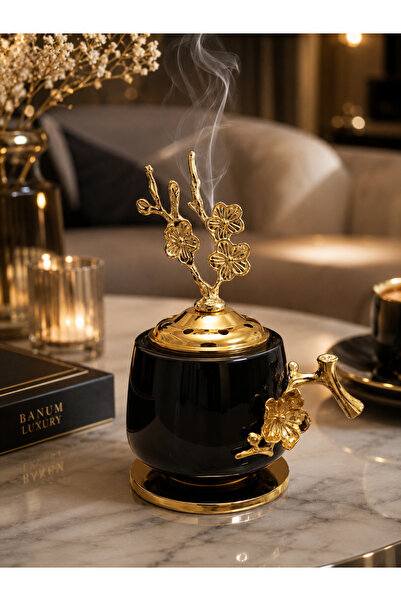 Banum Luxury Lüks Tasarım Seramik Altın Ton Detaylı Şık Tütsülül