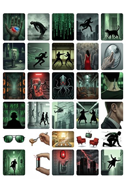 Store 60 Adet The Matrix Temalı Sticker Seti - 2 Sayfa - Laptop Defter İçin