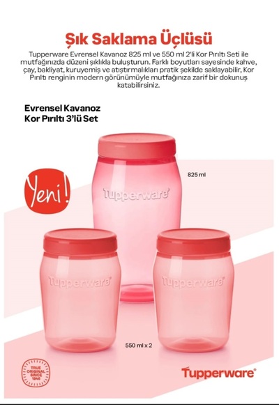 Tupperware Evrensel Kavanoz Kor Pırıltı 3 lü Yeni Renk