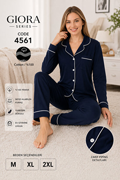 GUAVA+ Guava Gloria 4561 Uzun Kollu Kadın Pijama Takımı – Lacivert pamuklu