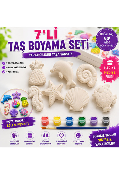 PAMEPAW 7 Adet (3D) Deniz Canlıları & Unicorn Taş Boyama Figür Çocuk Gelişimi Boyama Etkinlik Seti Zoo Painting