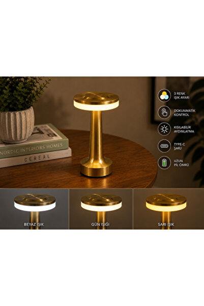 SerBugo SBL-017g Dekoratif Metal Gold Kablosuz Masa Gece Lambası Dekoratif Led