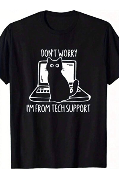 Astogria13 Retro-Themed T-Shirt Featuring Humorous Design Of A Cat Tech Suppo...