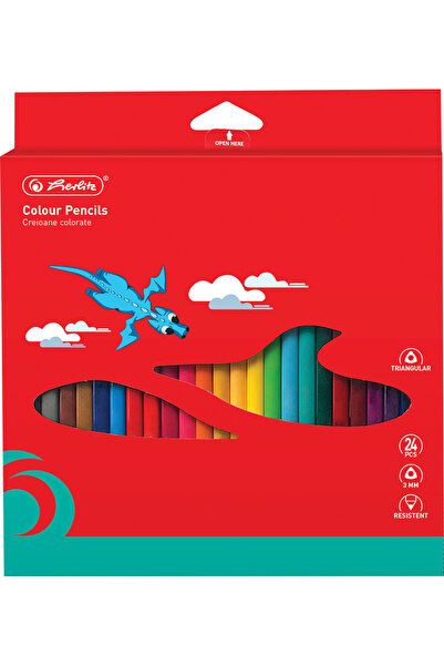 Herlitz Creioane colorate, mina 3mm, set 24 culori, in tavita plastic,