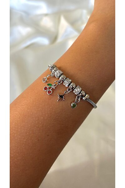 Eylülün Takısı Women's Silver Color Stone Charm Dangle Bracelet