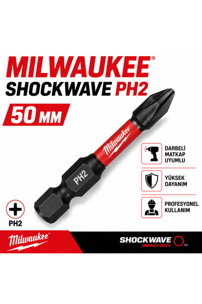 Milwaukee SHOCKWAVE PH2 50 mm Bits Ucu 5 ADET
