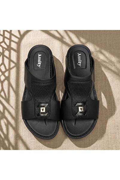 Lucky Steps Men's Genuine Leather Slide Sandals 4cm Thick Sole Non-Slip Woven...