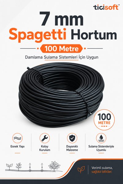 Ticisoft 100 Metre 7 mm Spagetti Hortum Damla Sulama ve Mikro Sulama Sistemle...