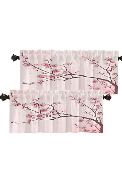 Batmerry Set de 2 perdele decorative scurte pentru fereastră, cu model cu flo...