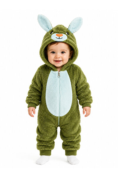 Chicsy Baby Sweet Rabbit Patterned Welsoft Baby Romper Hooded Plush Zippered ...