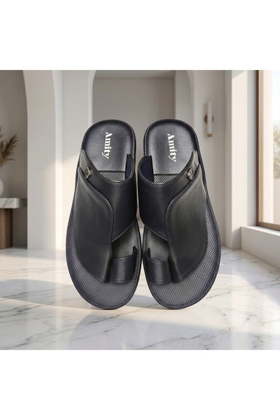 Lucky Steps Men's Handcrafted Arabian Style Toe Post Leather Slides Wear-Resi...