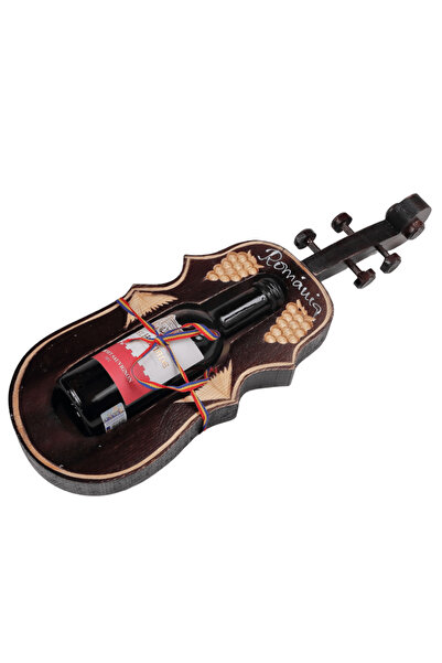 LimArt Suport de vin in forma de vioara din lemn sculptat cu motive viticole ...