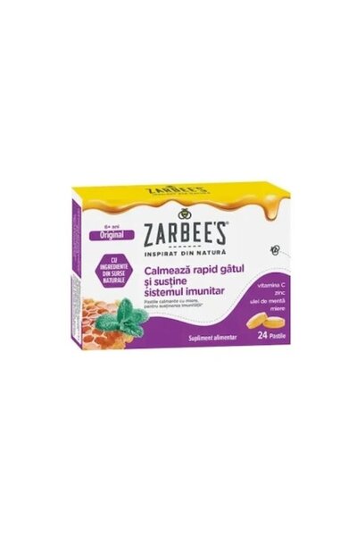 JOHNSON & JOHNSON SpA Pastile pentru gât Zarbee's, 24 de pastile, miere, zinc