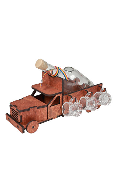 LimArt Set cadou artizanal pentru servire, model Camion, suport lemn cu sticl...