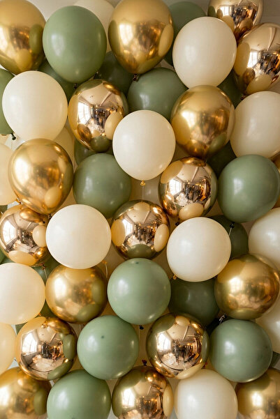 Bimotif 15li Renkli Balon Seti, 5er adet Krom Gold, Küf Yeşili, Pastel Beyaz,...