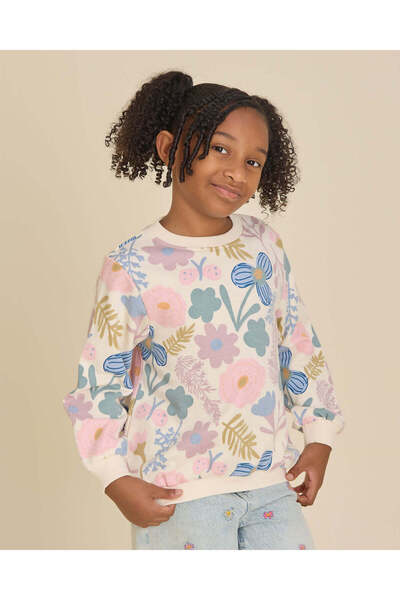 REDTAG Girls White Floral Sweatshirt