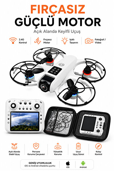 Ayers Premium R03 Fırçasız Motorlu Kameralı Drone, 2.4G Ekranlı Kumandalı, Fo...