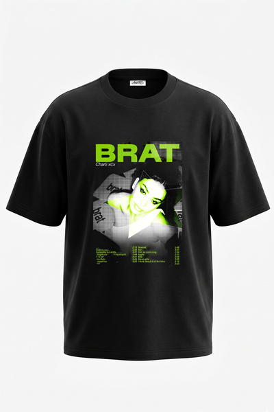 Anetos Charli Xcx Brat Design Printed Oversize Black T-Shirt